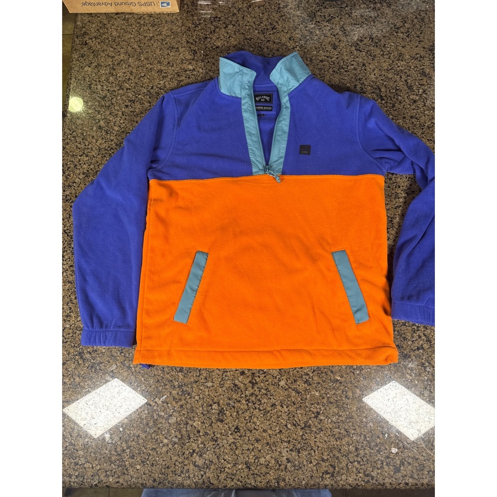 Billabong Adventure Division Fleece Pullover Mens Medium Blue Orange Colorblock
